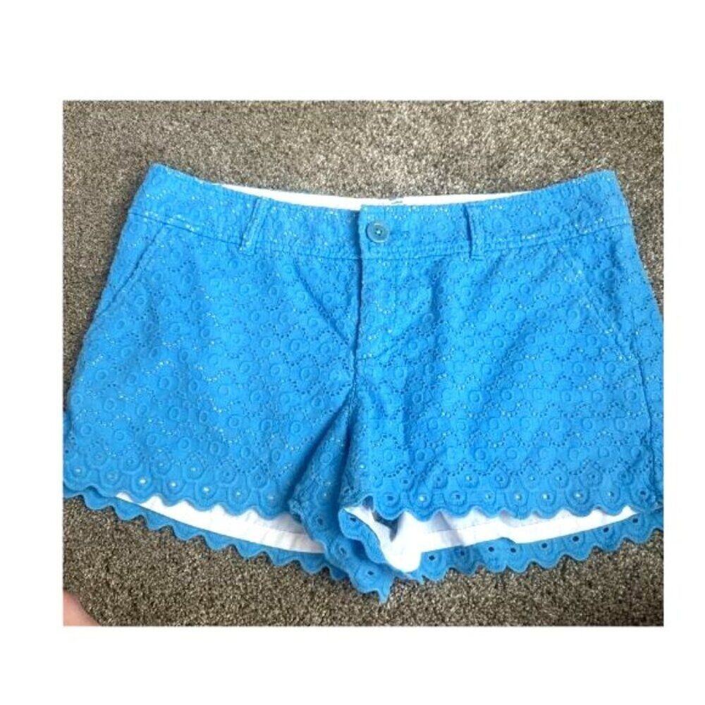 Lilly Pulitzer Walsh Lace Shorts Blue Scalloped Hem Women's Sz 8 EUC